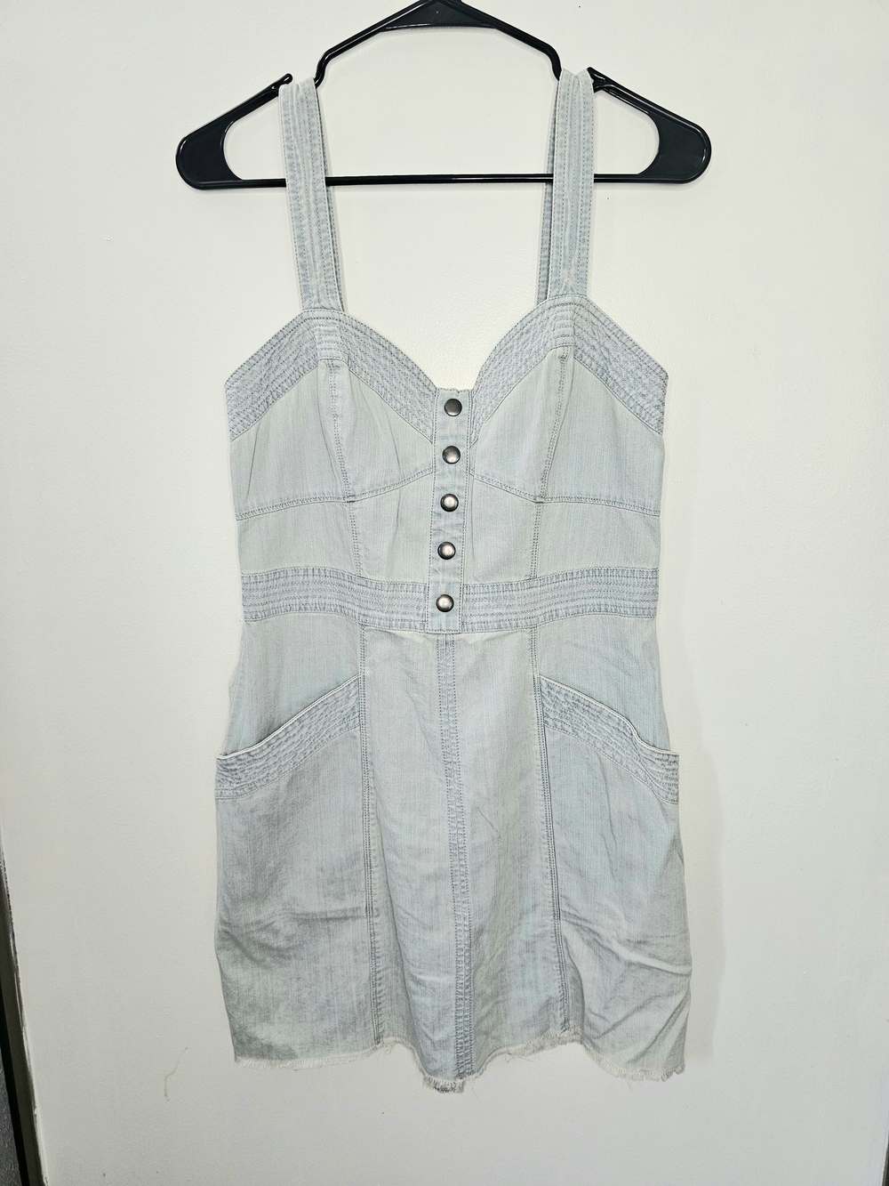 Express Light Wash Denim Mini Dress Women's 10 Button Front 100% Cotton